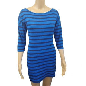 Derek Hearts Brand Blue/Navy Blue Stripe 3/4 Sleeve Tshirt Dress Size Small